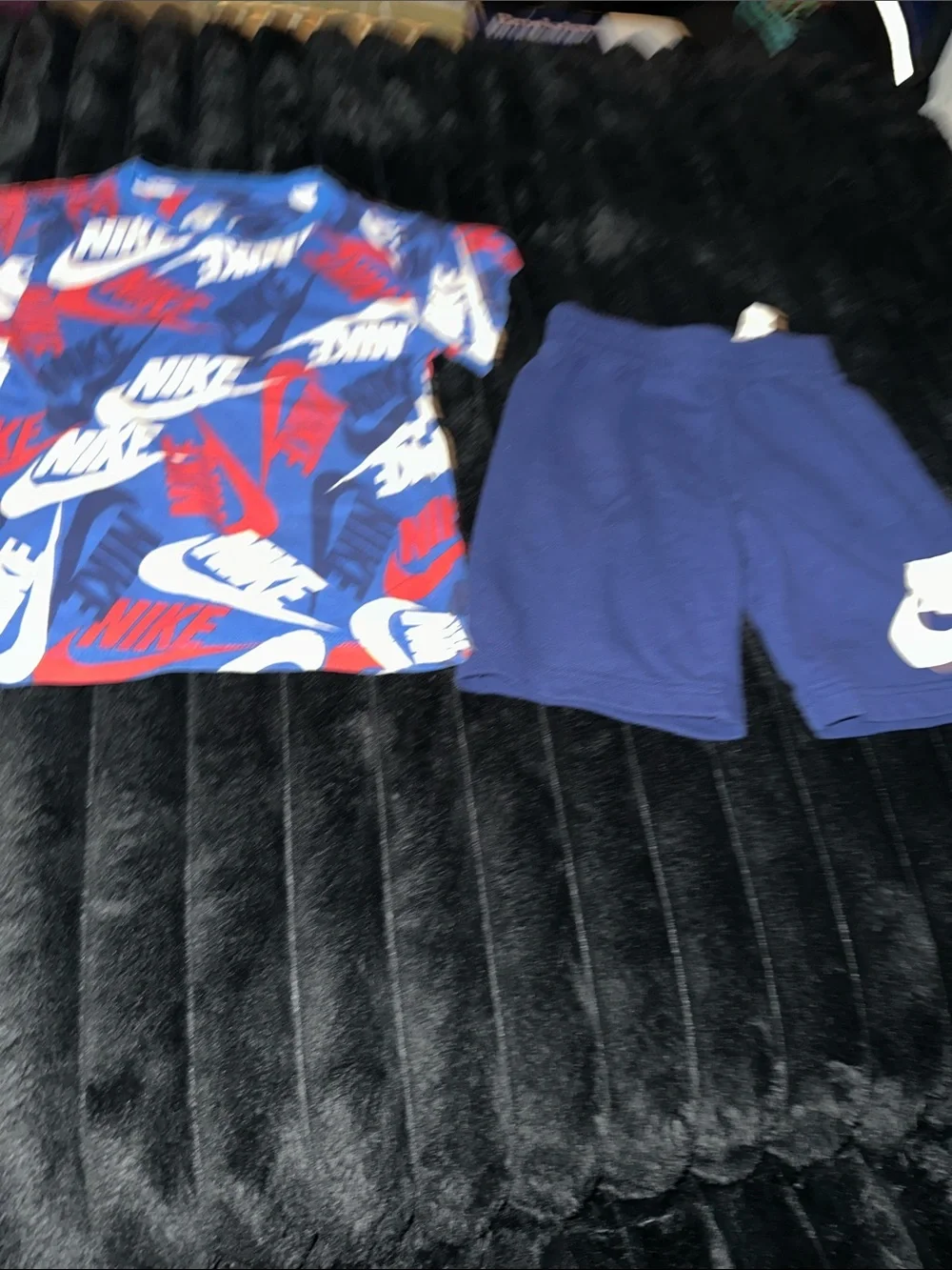 Nike Boys Blue and Red Logo Shorts
